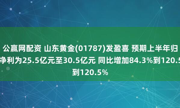 公赢网配资 山东黄金(01787)发盈喜 预期上半年归母净利为25.5亿元至30.5亿元 同比增加84.3%到120.5%